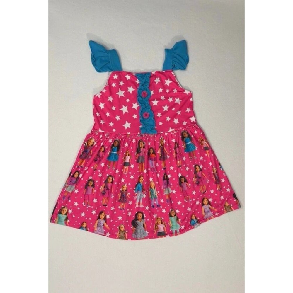 American Girl Doll girls Pink Star Ruffle Dress 2XL 6-7T